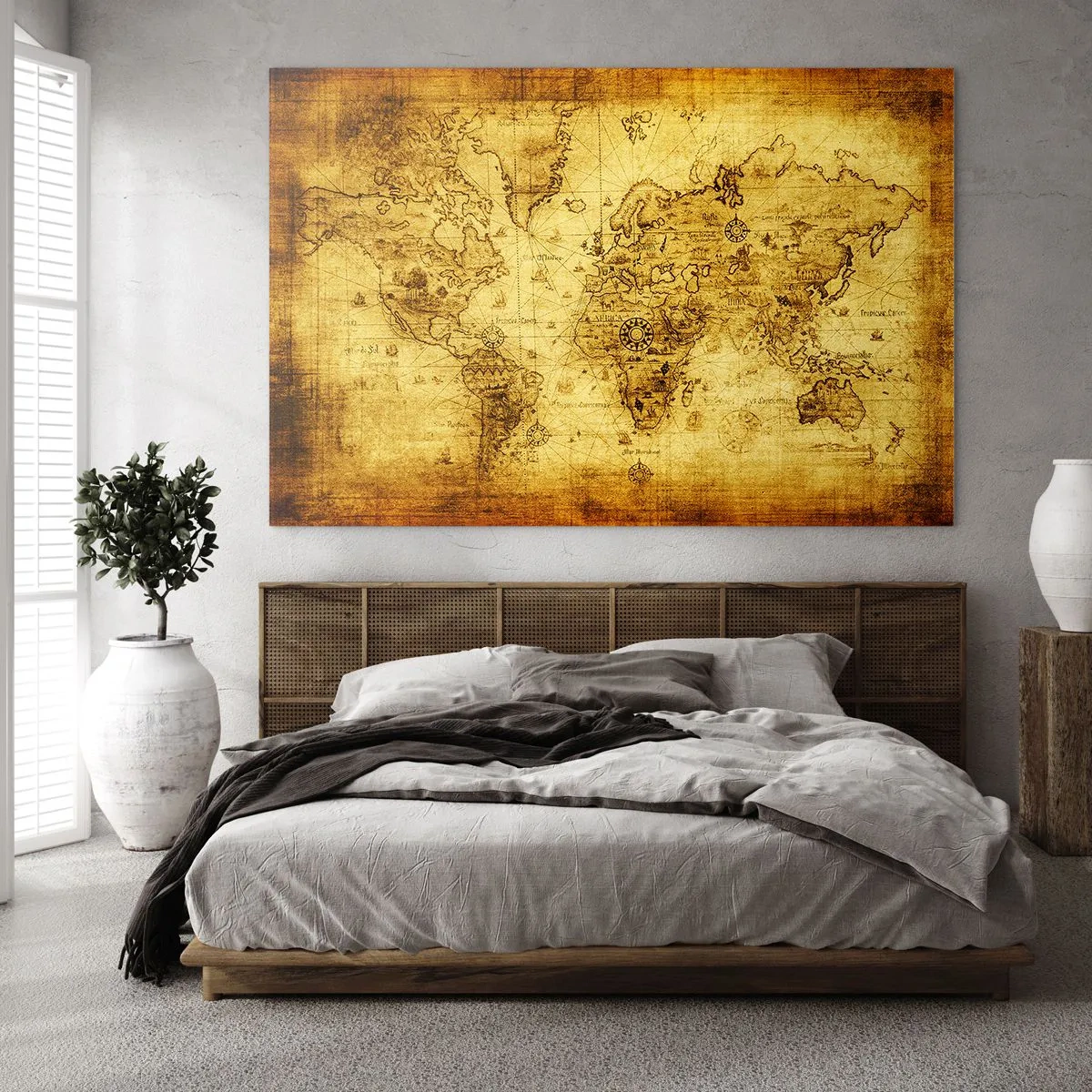 Obraz na szkle - Stara mapa świata w stylu vintage - 100x70cm - Dziwny jest ten świat - Nowoczesna dekoracja ścienna do salonu, kuchni i sypialni ARTTOR