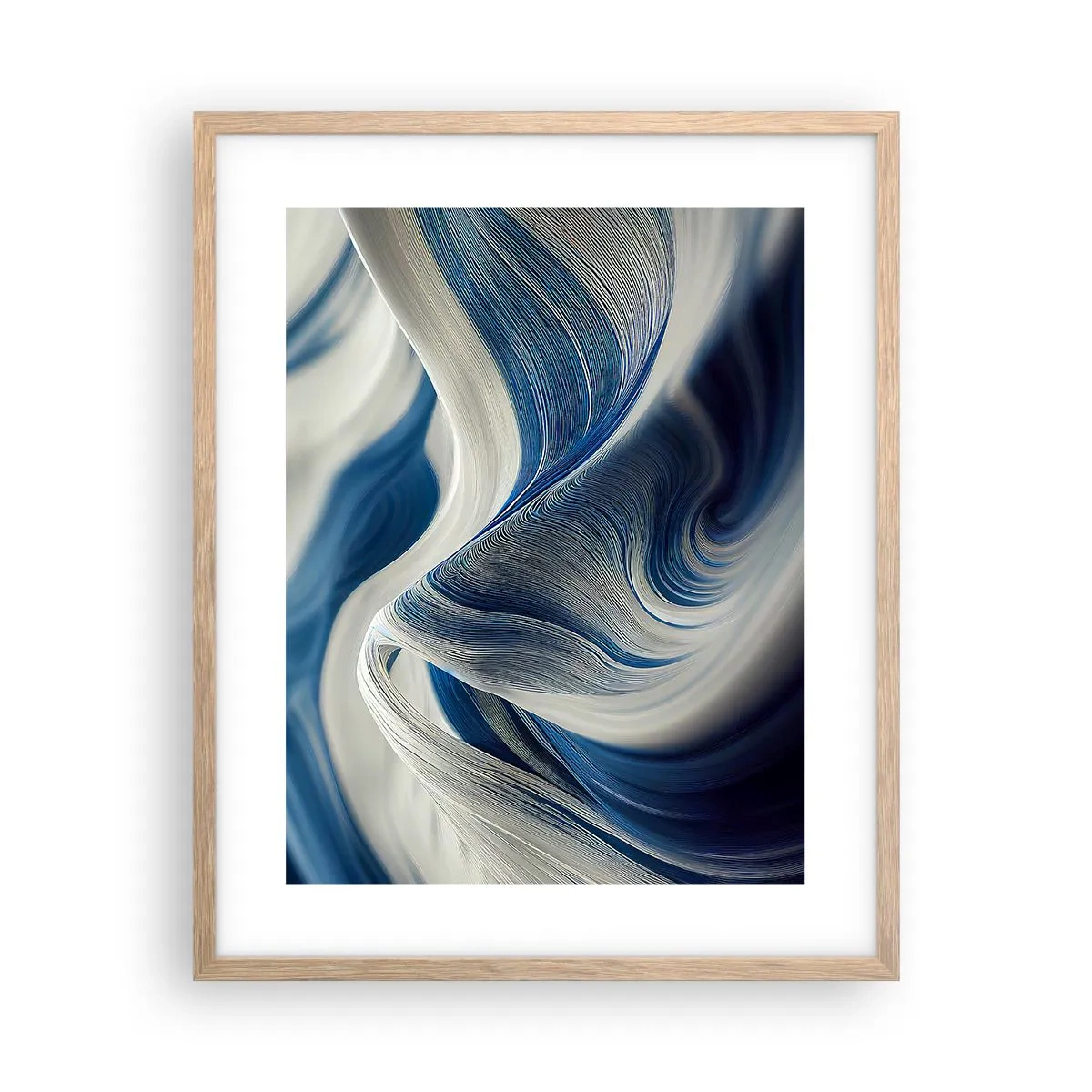 Plakat w ramie jasny dąb - Płynność błękitu i bieli - 40x50 cm
