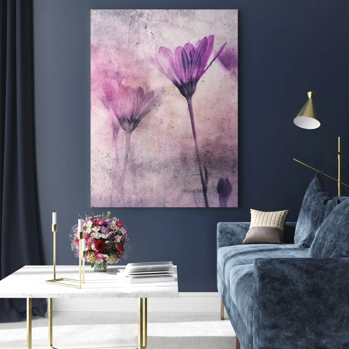 Obraz na szkle - Delikatne kwiaty w pastelowych odcieniach fioletu - 50x70cm - Sen kwiatów - Nowoczesna dekoracja ścienna do salonu, kuchni i sypialni ARTTOR