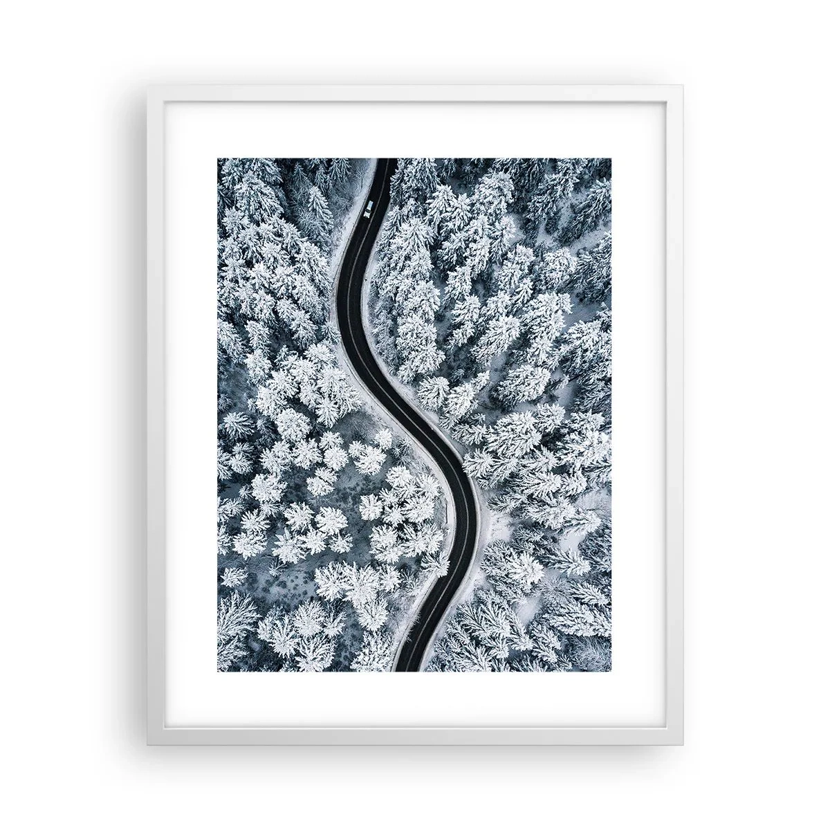 Plakat w białej ramie - Przez zimowy las - 40x50 cm
