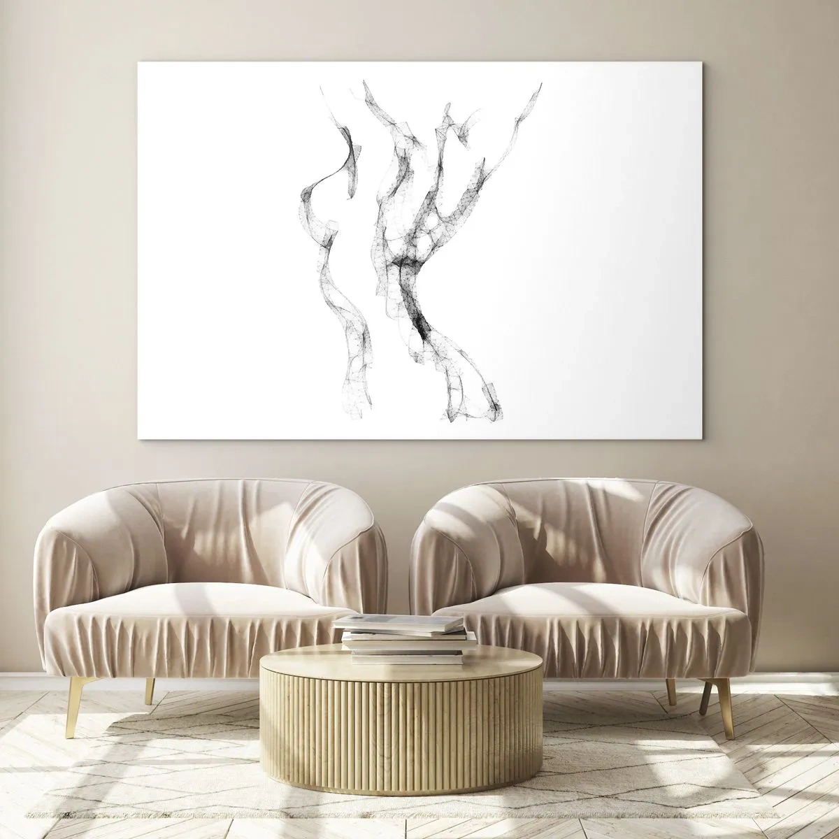 Obraz na szkle - Abstrakcyjny kobiecy kontur z czarnych, dymnych linii - 70x50cm - Piękna i silna - Nowoczesna dekoracja ścienna do salonu i sypialni ARTTOR