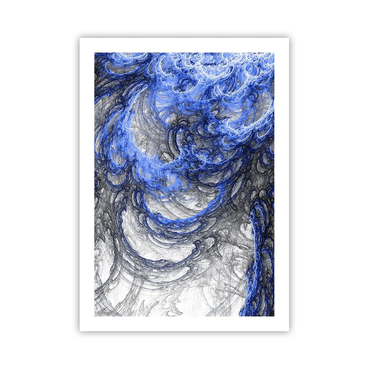 Plakat - Abstrakcyjne fale w odcieniach niebieskiego i szarości - 50x70cm - Narodziny fali - Nowoczesna dekoracja ścienna do salonu, kuchni i sypialni ARTTOR
