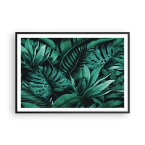 Plakat w czarnej ramie - Tropikalne liście w odcieniach intensywnej zieleni - 100x70cm - Głębia tropikalnej zieleni - Nowoczesna dekoracja ścienna do salonu i sypialni ARTTOR