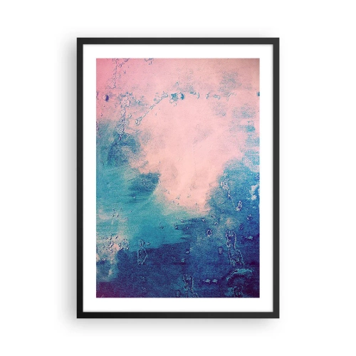 Plakat w czarnej ramie - Abstrakcyjna kompozycja w błękitach i różach - 50x70cm - Błękitne objęcia - Nowoczesna dekoracja ścienna do salonu i sypialni ARTTOR