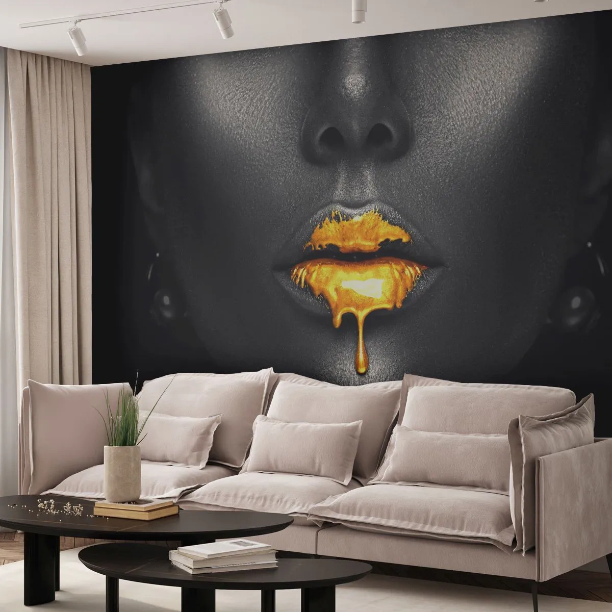 Fototapeta Samoprzylepna Deluxe Sticker - Złotousta - Abstrakcja, Usta Kobiety, Twarz Kobiety - 350x256 cm