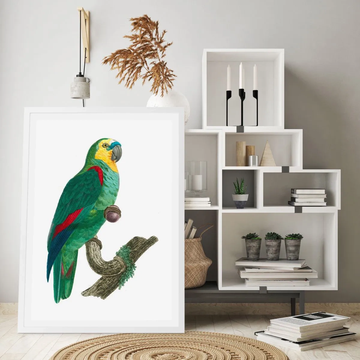 Plakat w białej ramie - Papuzi portret - 70x100 cm