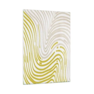 Obraz na szkle - Organiczne linie w odcieniach beżu i limonki na białym tle - 50x70cm - Kompozycja z łagodnym ugięciem - Nowoczesna dekoracja ścienna do salonu, kuchni i sypialni ARTTOR