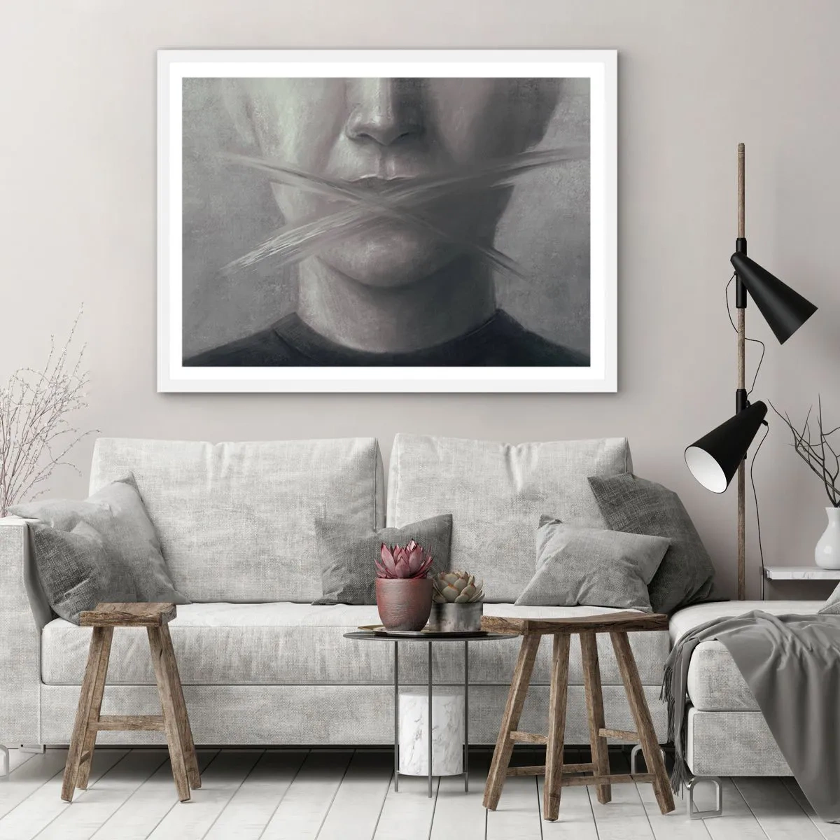 Plakat w białej ramie - Ani słowa - 100x70 cm