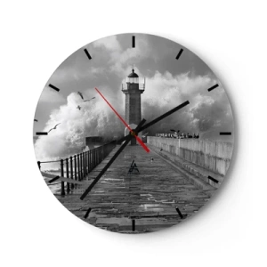 Zegar ścienny - Latarnia morska na tle wzburzonych fal i mew - 30x30cm - Nieustraszona  - Nowoczesna dekoracja ścienna do salonu, kuchni i sypialni ARTTOR