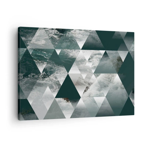 Obraz na płótnie - Geometryczny wzór z motywem fal w odcieniach zieleni - 70x50cm - Kryształowa perspektywa - Nowoczesna dekoracja ścienna do salonu i sypialni ARTTOR