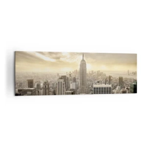 Obraz na płótnie - Panorama miasta z widokiem na Empire State Building - 160x50cm - Nowy Jork utkany z szarości - Nowoczesna dekoracja ścienna do salonu i sypialni ARTTOR