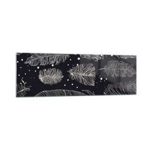 Obraz na szkle - Delikatne białe pióra na granatowym tle - 160x50cm - Pierzasta koronka - Nowoczesna dekoracja ścienna do salonu i sypialni ARTTOR