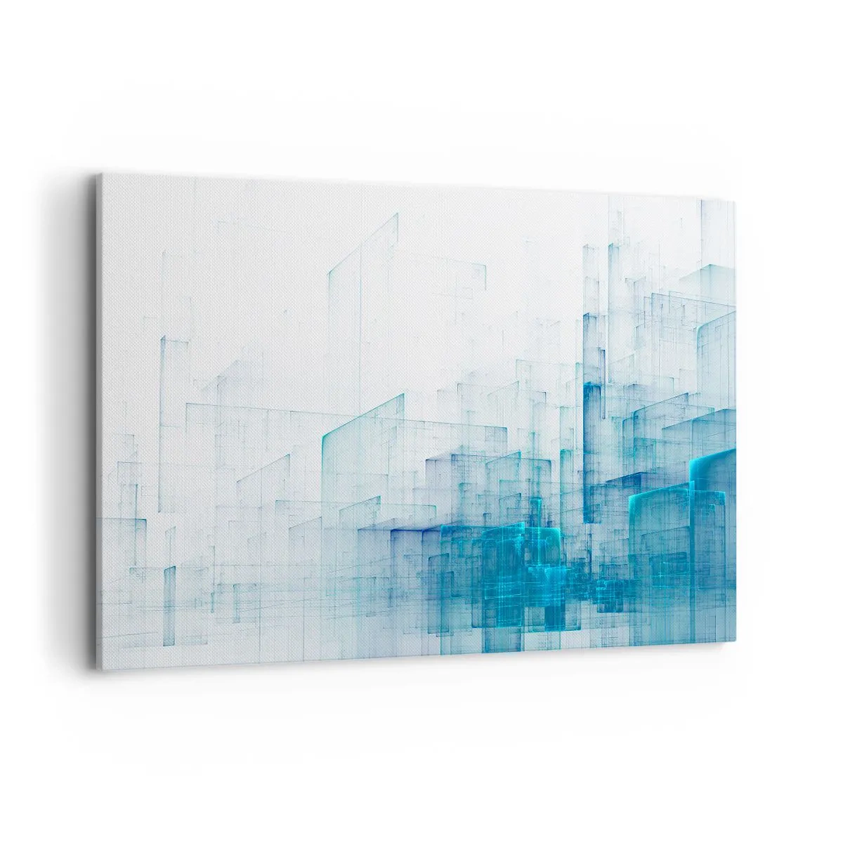 Obraz na płótnie - Abstrakcyjne kształty geometryczne w odcieniach błękitu - 120x80cm - Jak stała się przestrzeń - Nowoczesna dekoracja ścienna do salonu, kuchni i sypialni ARTTOR