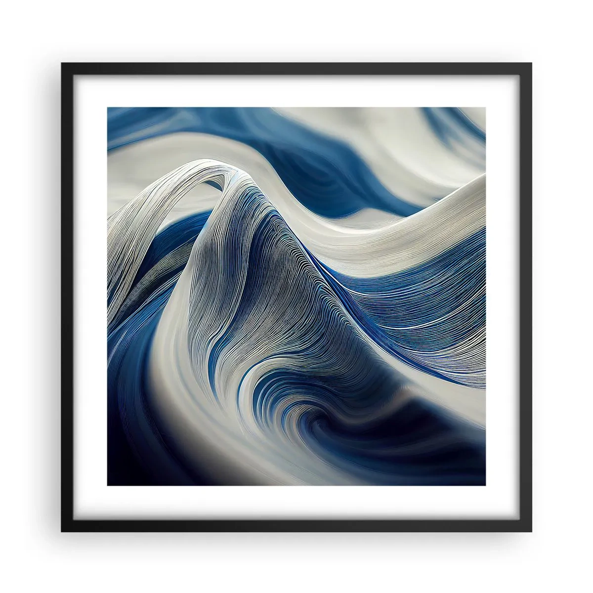 Plakat w czarnej ramie - Płynność błękitu i bieli - 50x50 cm