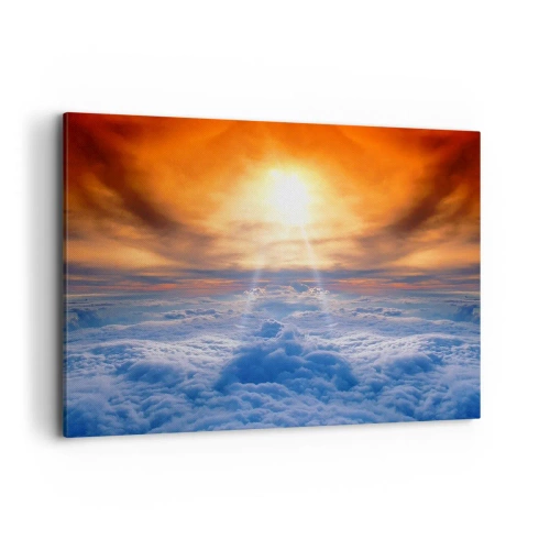 Obraz na płótnie - Zachód słońca nad chmurami, niebo pełne złotych barw i światła. - 100x70cm - Pejzaż mistyczny - Nowoczesna dekoracja ścienna do salonu, kuchni i sypialni ARTTOR