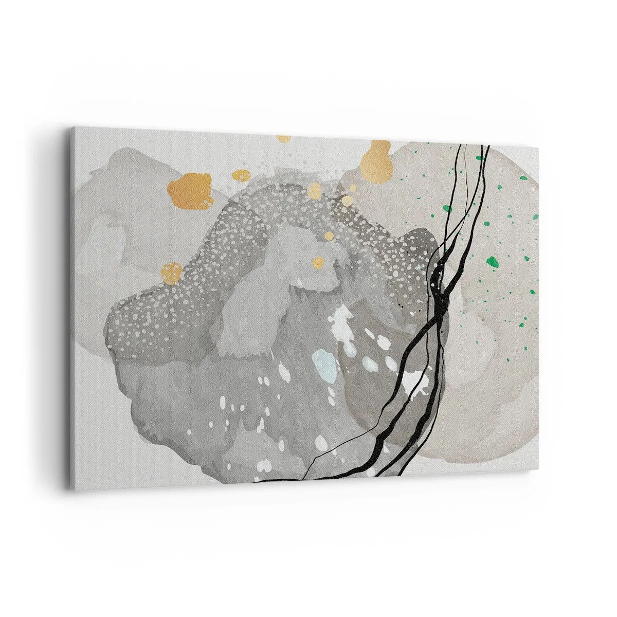 Obraz na płótnie - Organiczne kształty w szarościach z akcentami czerni i złota - 100x70cm - Kompozycja organiczna - Nowoczesna dekoracja ścienna do salonu, kuchni i sypialni ARTTOR