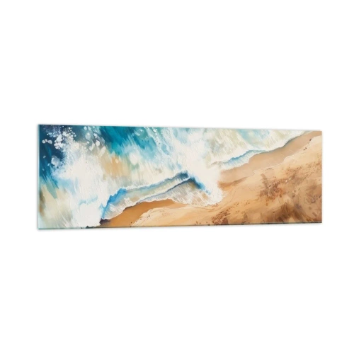 Obraz na szkle - Morska fala uderzająca o piaszczysty brzeg - 160x50cm - Powracająca fala - Nowoczesna dekoracja ścienna do salonu i sypialni ARTTOR