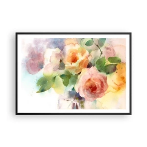 Plakat w czarnej ramie - Delikatne róże w akwarelowym stylu na jasnym tle - 100x70cm - Delikatne jak akwarela - Nowoczesna dekoracja ścienna do salonu i sypialni ARTTOR