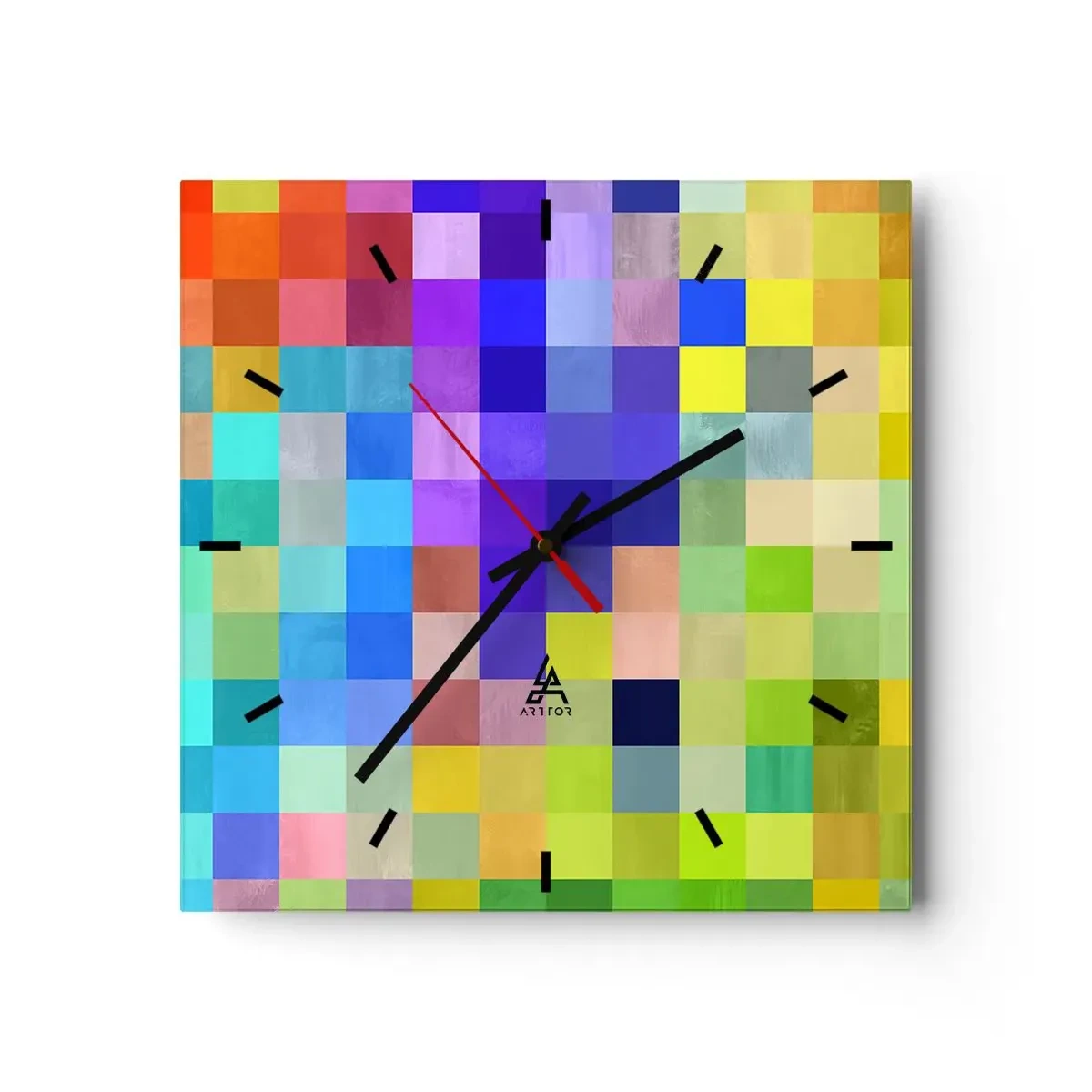 Zegar ścienny - Kolorowa mozaika kwadratów w różnorodnych barwach - 30x30cm - Każdy inny, wszystkie równe - Nowoczesna dekoracja ścienna do salonu i sypialni ARTTOR