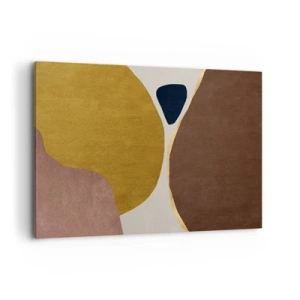 Obraz na płótnie - Abstrakcyjna kompozycja z geometrycznymi kształtami w ciepłych barwach - 100x70cm - Abstrakcja – miejsce w przestrzeni - Nowoczesna dekoracja ścienna do salonu, kuchni i sypialni ARTTOR