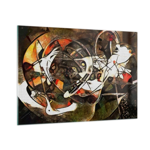 Obraz na szkle - Abstrakcyjny obraz z okręgami i dynamicznymi liniami - 100x70cm - Słyszysz ruch? - Nowoczesna dekoracja ścienna do salonu, kuchni i sypialni ARTTOR