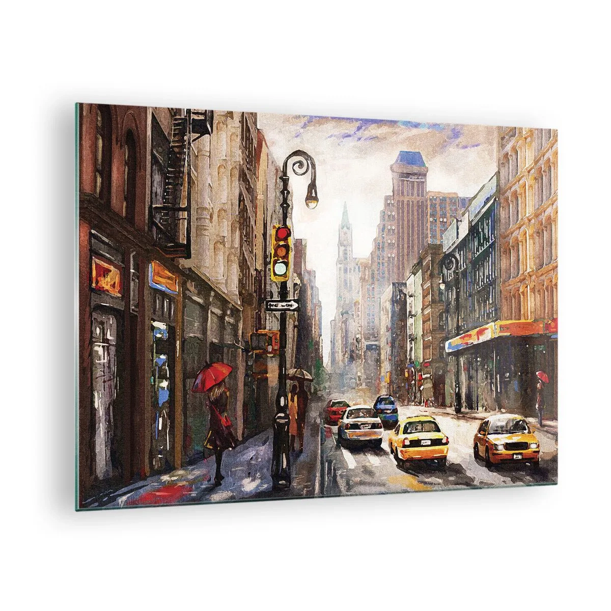 Obraz na szkle - Nowy Jork – w deszczu też kolorowy - 70x50cm - Nowy Jork – w deszczu tez kolorowy - Nowoczesna dekoracja ścienna do salonu i sypialni ARTTOR