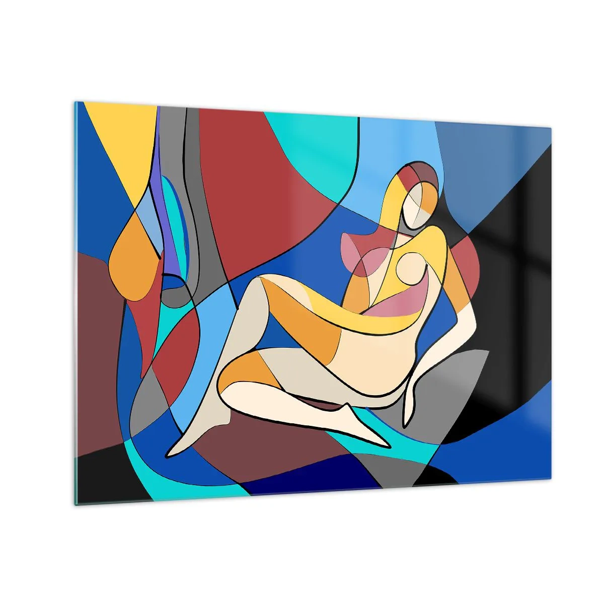 Obraz na szkle - Kubistyczna kobieta w abstrakcyjnej kompozycji - 70x50cm - Kubistyczny akt - Nowoczesna dekoracja ścienna do salonu i sypialni ARTTOR