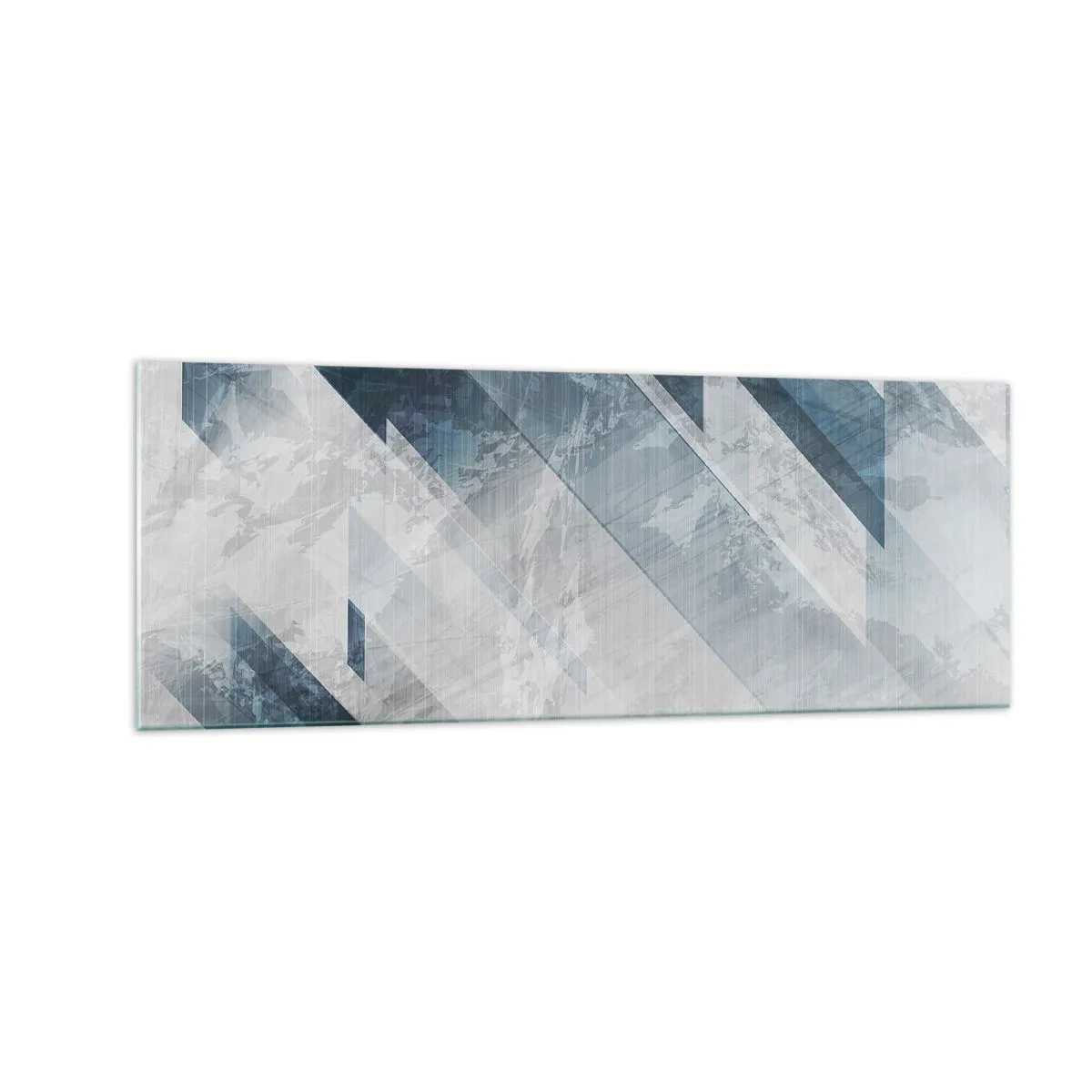 Obraz na szkle - Abstrakcyjne linie w odcieniach szarości i błękitu - 140x50cm - Kompozycja przestrzenna – ruch szarości - Nowoczesna dekoracja ścienna do salonu i sypialni ARTTOR