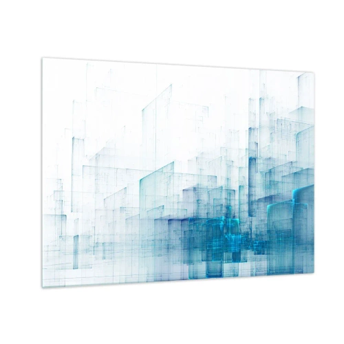 Obraz na szkle - Abstrakcyjna kompozycja geometryczna w odcieniach błękitu - 70x50cm - Jak stała się przestrzeń - Nowoczesna dekoracja ścienna do salonu i sypialni ARTTOR