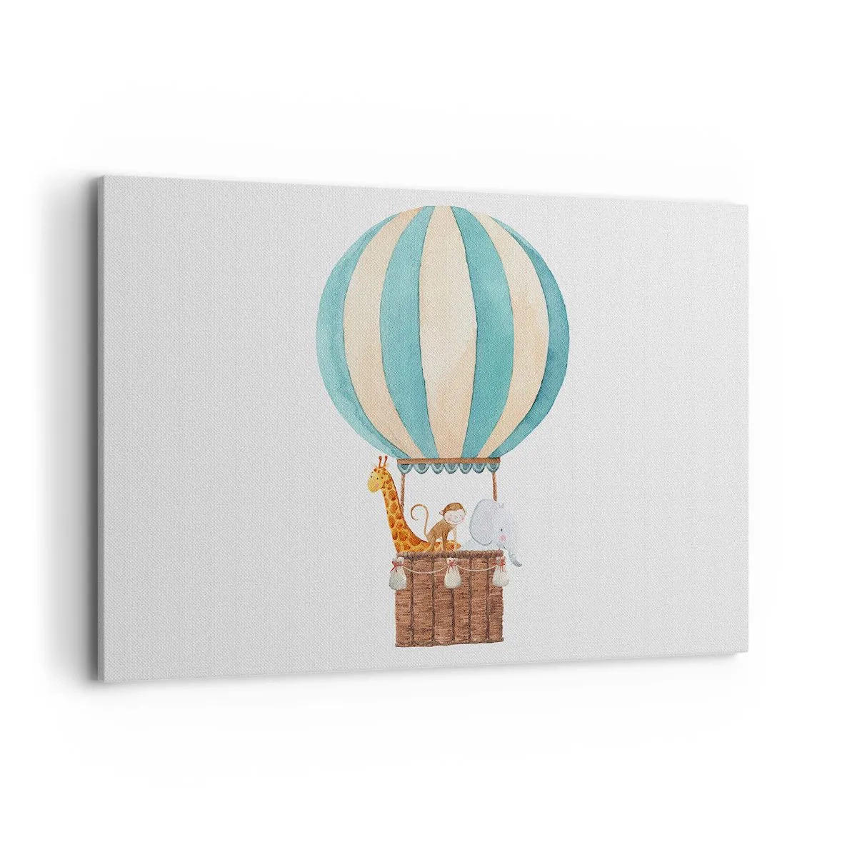 Obraz na płótnie - Balon z uroczymi zwierzętami w pastelowych barwach - 100x70cm - Fantastyczna wycieczka - Nowoczesna dekoracja ścienna do salonu, kuchni i sypialni ARTTOR