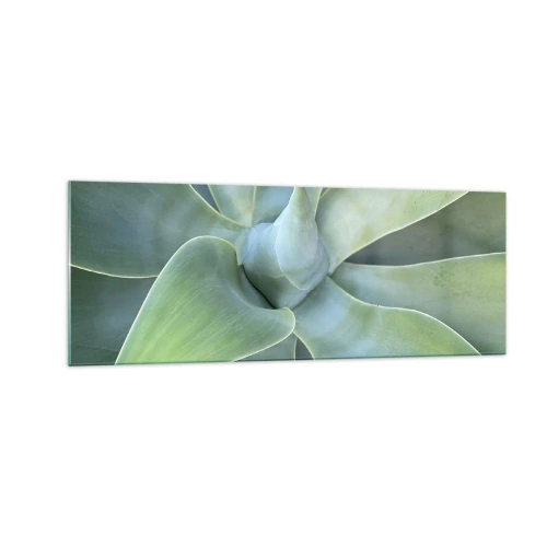 Obraz na szkle - Subtelne liście agawy w odcieniach zieleni - 140x50cm - Narodziny zieleni - Nowoczesna dekoracja ścienna do salonu i sypialni ARTTOR