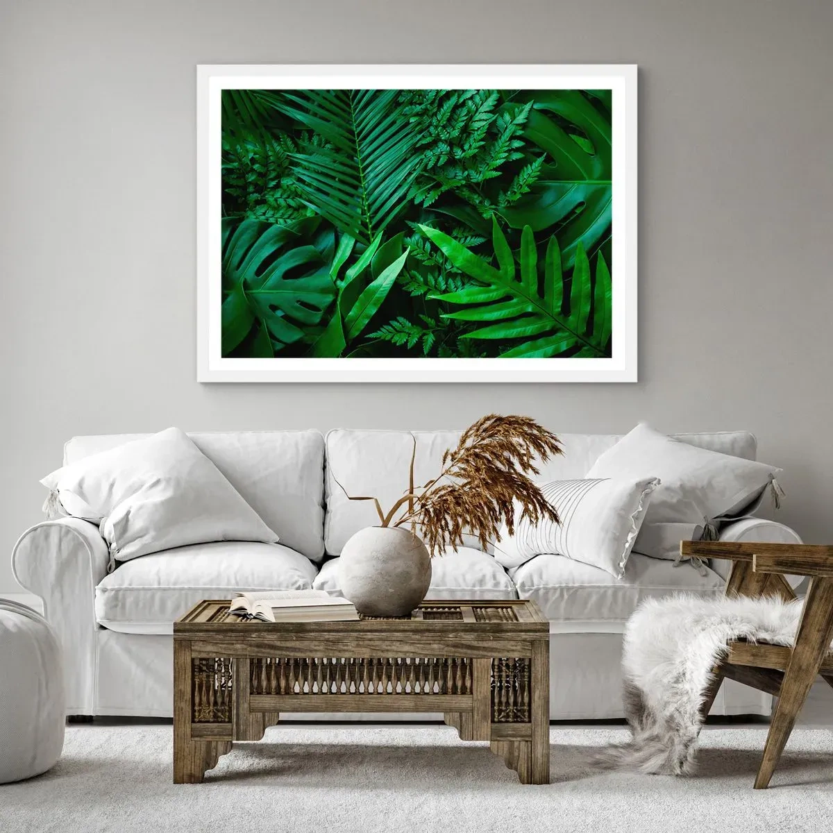 Plakat w białej ramie - Utulone w zieleni - 91x61 cm