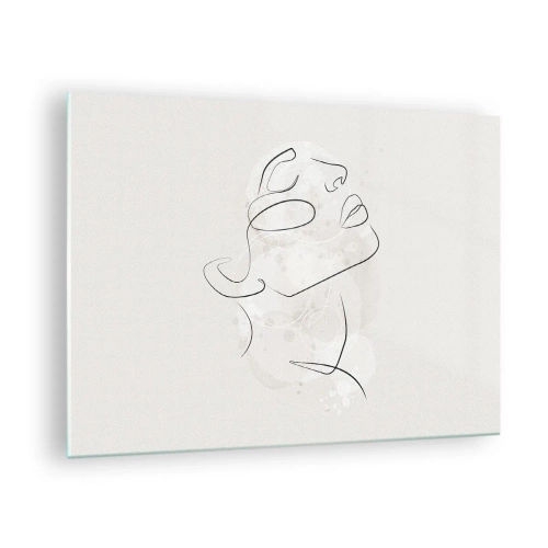 Obraz na szkle - Minimalistyczna twarz kobiety narysowana jedną linią - 70x50cm - Zarys marzenia - Nowoczesna dekoracja ścienna do salonu i sypialni ARTTOR