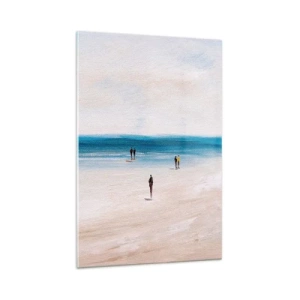 Obraz na szkle - Plaża z ludźmi na tle spokojnego morza - 70x100cm - Naturalna potrzeba - Nowoczesna dekoracja ścienna do salonu i sypialni ARTTOR
