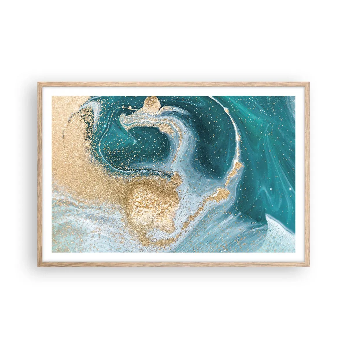Plakat w ramie jasny dąb - Wir złota i turkusu - 91x61 cm