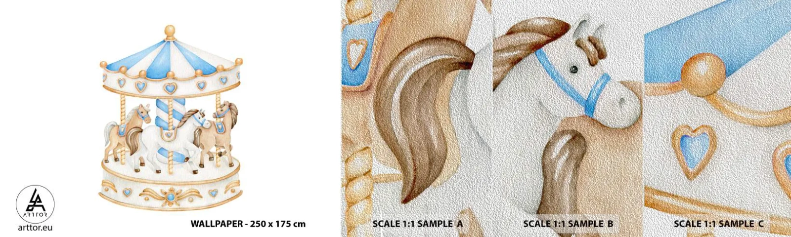 Fototapeta Próbka Premium Sand - Słodkie dzieciństwo - Konie, Karuzela, Dziecięce - 100x30 cm