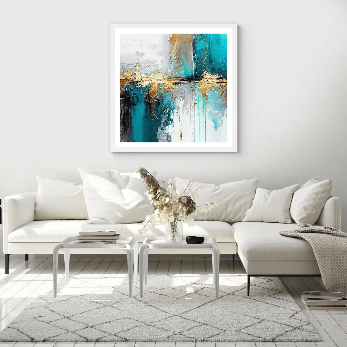 Plakat w białej ramie - Wszystko płynie - 30x30 cm