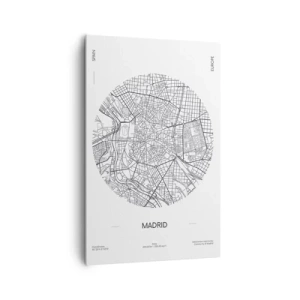 Obraz na płótnie - Mapa Madrytu w minimalistycznym, czarno-białym stylu - 80x120cm - Anatomia Madrytu - Nowoczesna dekoracja ścienna do salonu i sypialni ARTTOR