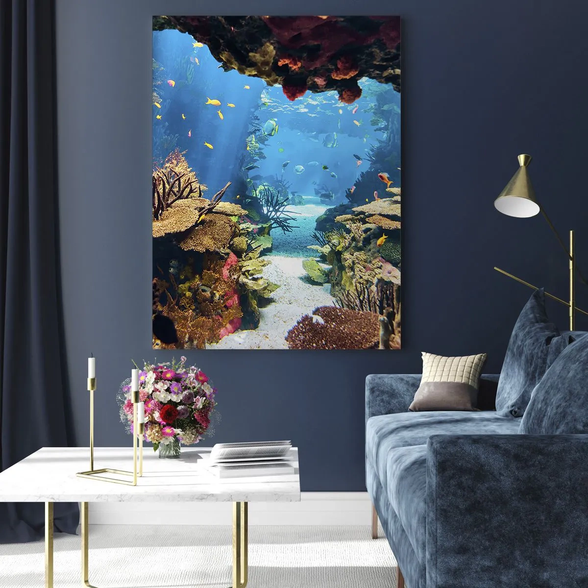 Obraz na szkle - Podwodny świat z rafą koralową i rybami - 50x70cm - Nawet ci się nie śniło - Nowoczesna dekoracja ścienna do salonu, kuchni i sypialni ARTTOR