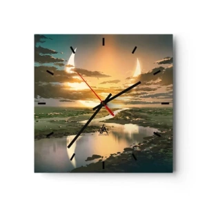 Zegar ścienny - Fantastyczny krajobraz z dwoma księżycami na horyzoncie - 30x30cm - Gdzieś w odległej galaktyce - Nowoczesna dekoracja ścienna do salonu i sypialni ARTTOR