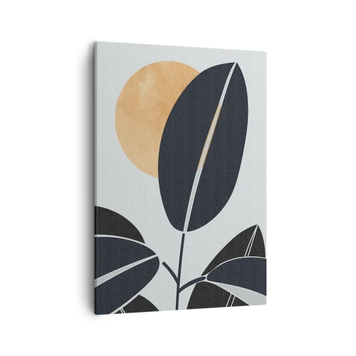 Obraz na płótnie - Minimalistyczne liście i słońce - 50x70cm - Dzień gorącego lata - Nowoczesna dekoracja ścienna do salonu, kuchni i sypialni ARTTOR