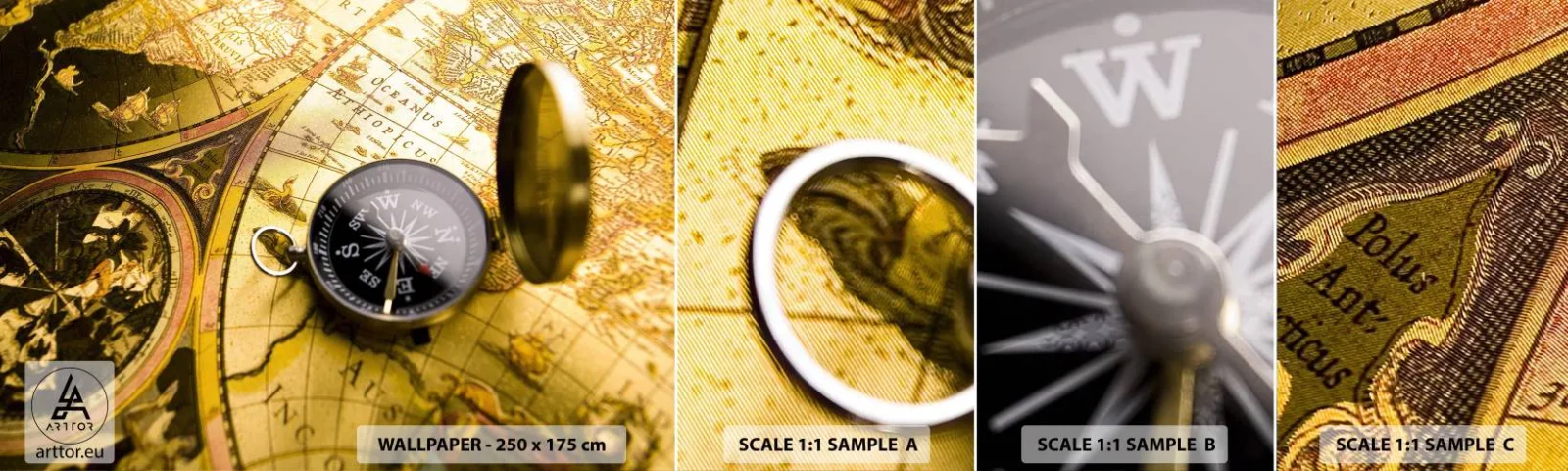 Fototapeta Próbka Samoprzylepna Deluxe Sticker - A może na kraniec świata? - Podróże , Mapy Świata, Kompas - 100x30 cm