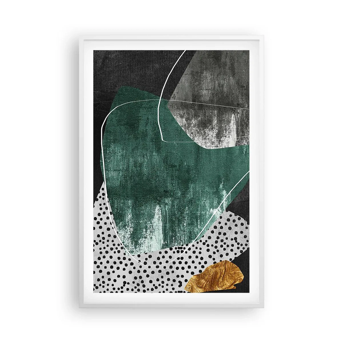 Plakat w białej ramie - Barwna abstrakcja z płatkiem złota - 61x91 cm