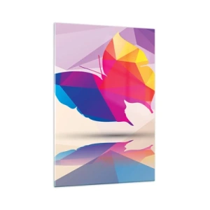 Obraz na szkle - Geometryczna sylwetka motyla w żywych kolorach - 70x100cm - Motyla tęcza - Nowoczesna dekoracja ścienna do salonu i sypialni ARTTOR
