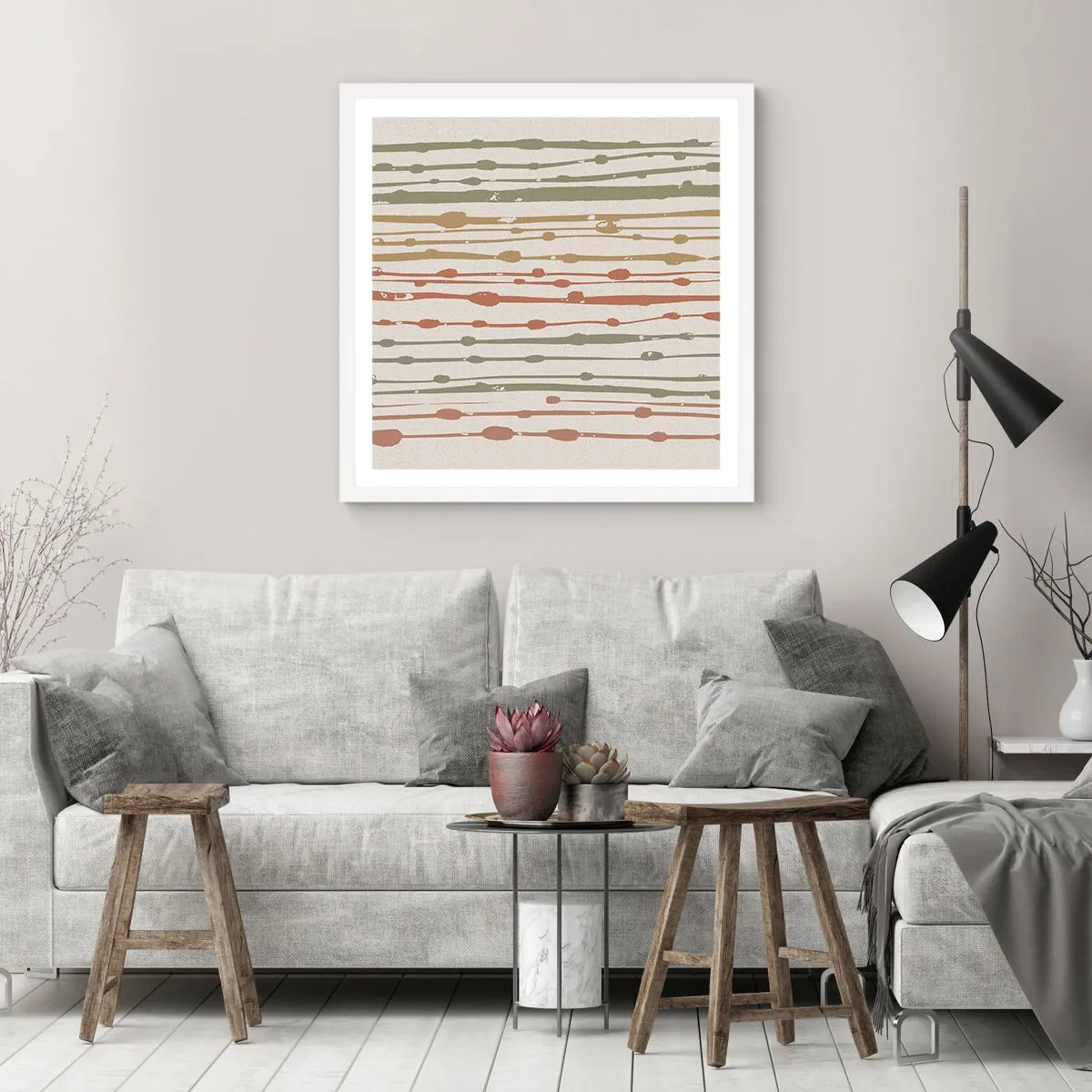 Plakat w białej ramie - Muzyczny zapis barw - 60x60 cm