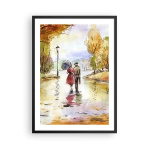 Plakat w czarnej ramie - Spacer w parku jesienią w akwarelowym stylu - 50x70cm - Romantyczna jesień w parku - Nowoczesna dekoracja ścienna do salonu i sypialni ARTTOR