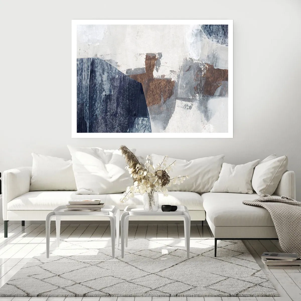 Plakat - Błękitno-brunatne kształty - 70x50 cm