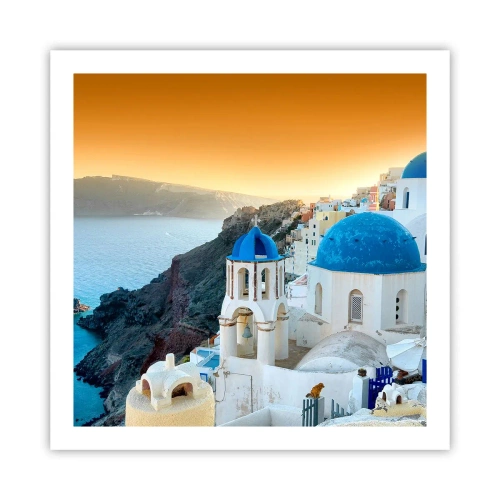 Plakat - Santorini - przytulone do skał - 60x60 cm