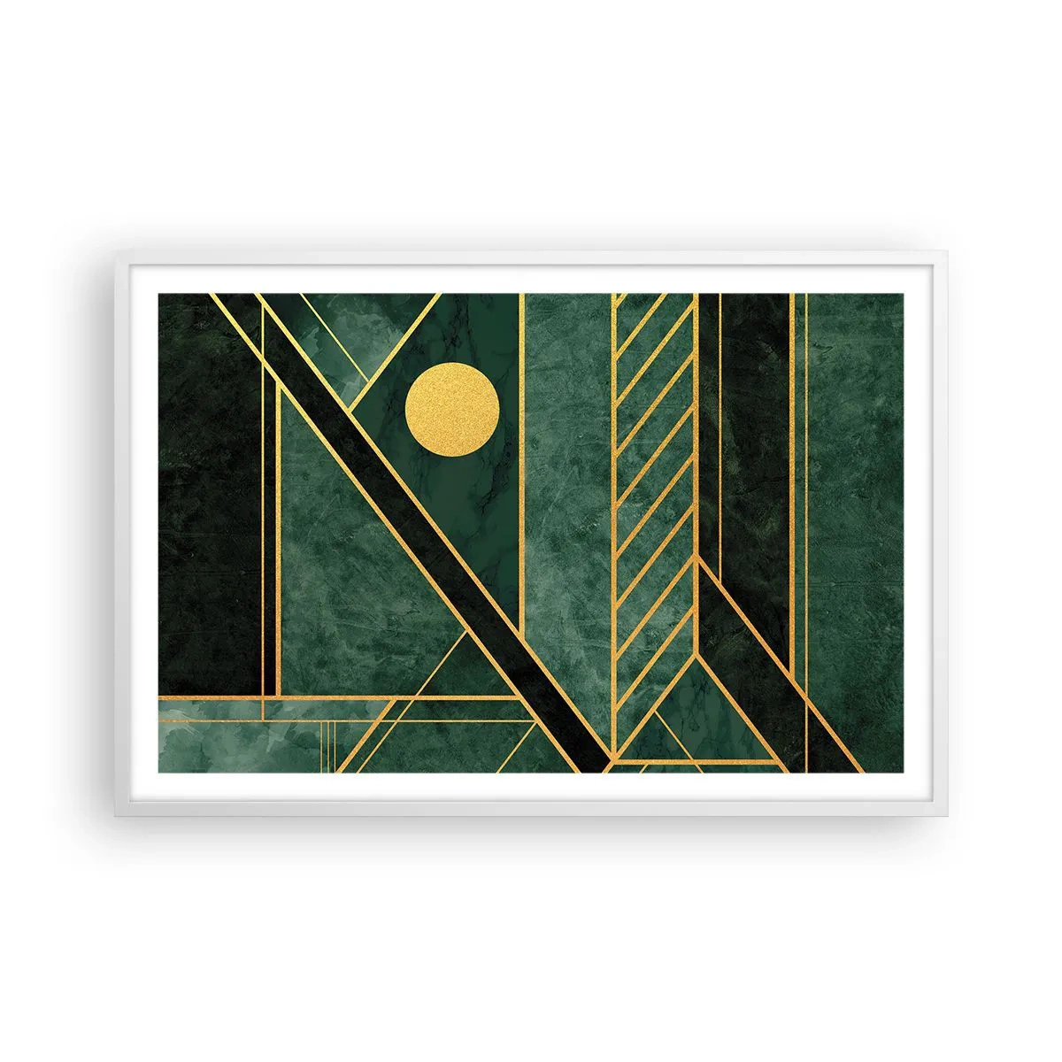 Plakat w białej ramie - Dynamika złota i lazuru - 91x61 cm