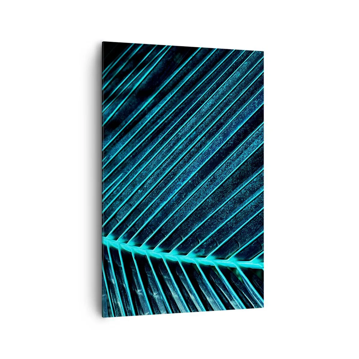 Obraz na płótnie - Makrofotografia liścia w odcieniach turkusu i granatu - 80x120cm - Faktura zieleni - Nowoczesna dekoracja ścienna do salonu i sypialni ARTTOR